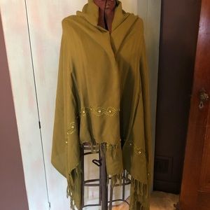 Green shawl with bead detail